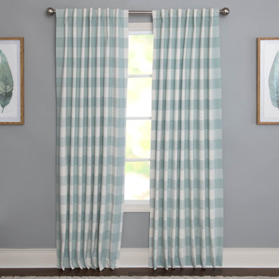 Treve 100% Cotton Room Darkening Buffalo Checkered Curtain Panel with Rod Pocket Top and included hook clips 