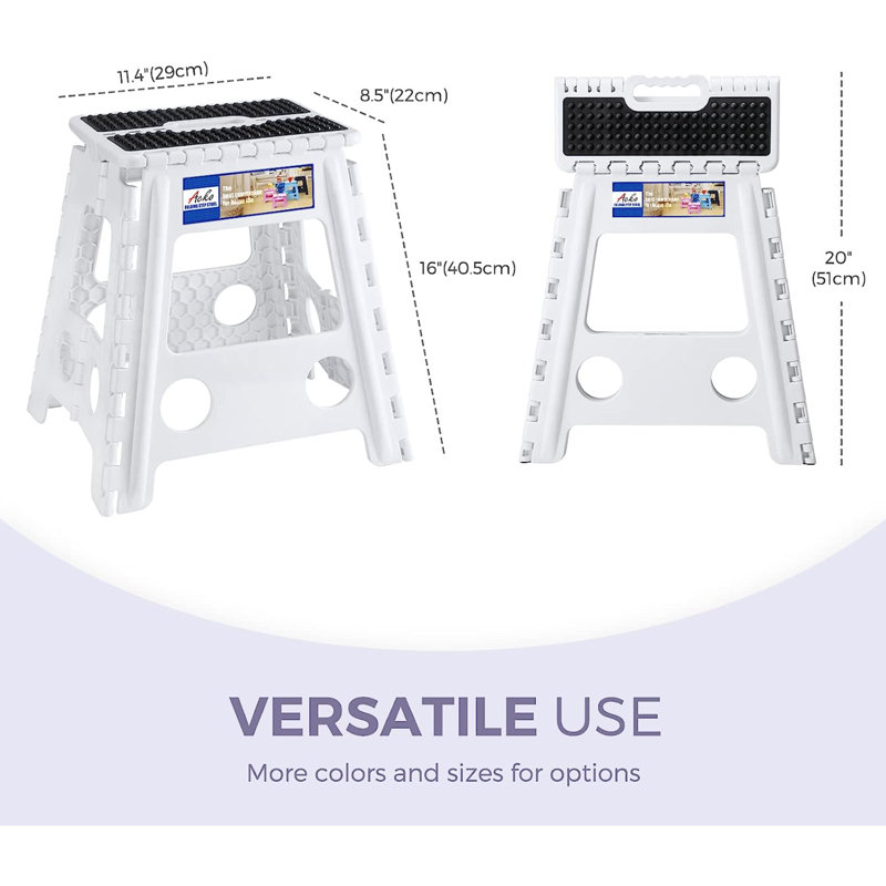 Escabeau pliant de 16 pouces de hauteur pour escabeaux pliables robustes de qualité supérieure pour adultes et enfants, petit tabouret pliant en plastique pouvant contenir jusqu'à 300 lb de pois gris (paquet de 1)