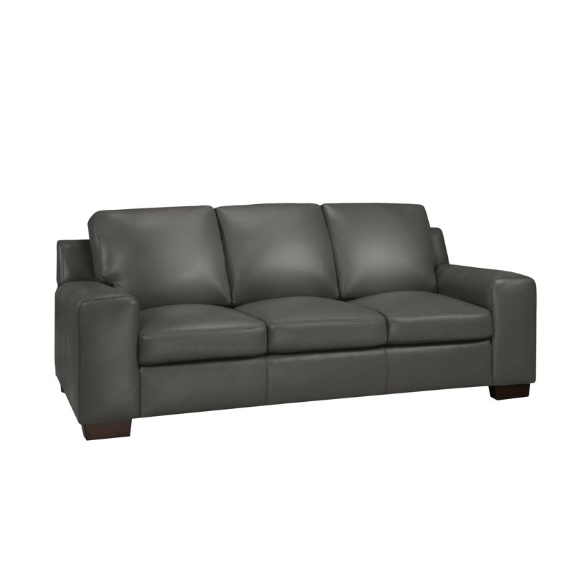 Canapé en cuir véritable 86 po Davontai, Cuir gris pierre