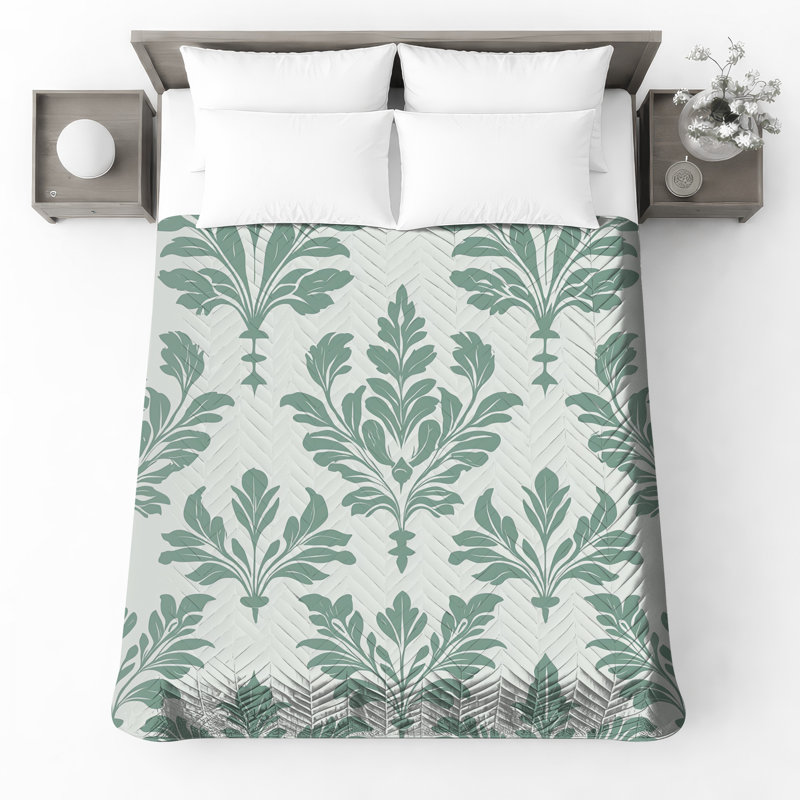 Green Leafy Damask Bedding Damask Bedspread Pattern, King