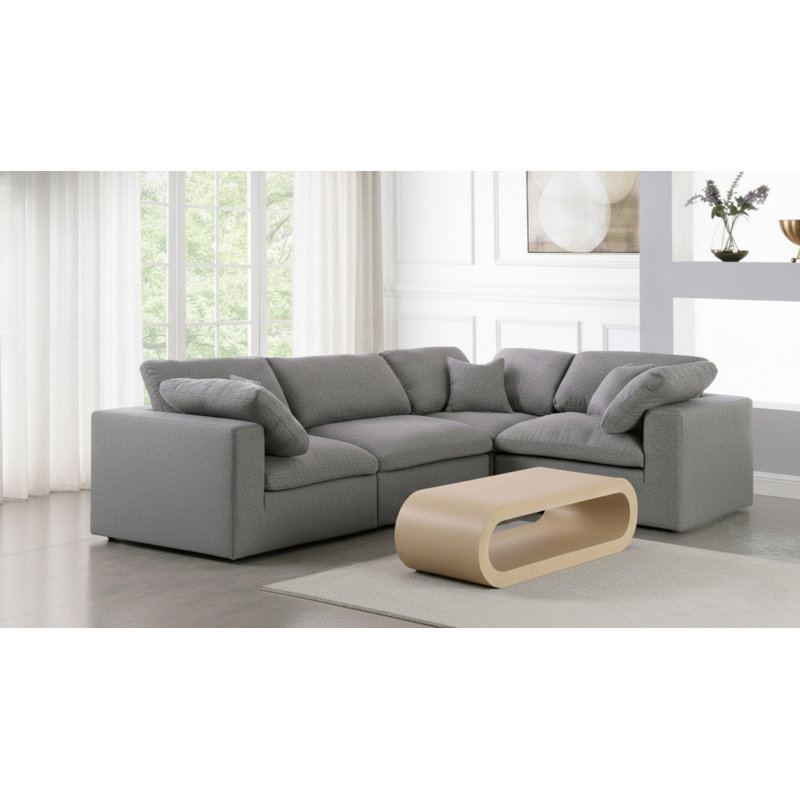Hitha Upholstered L-Shaped Sectional Reversible, Grey Linen Textured Fabric