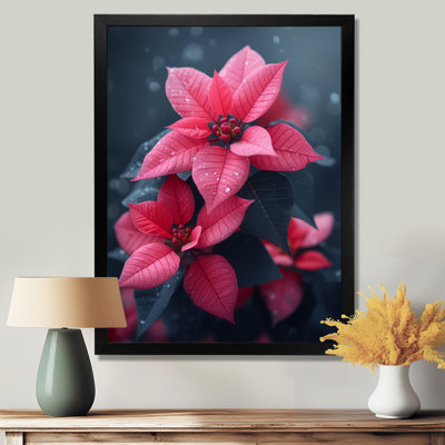 Poinsettias d'hiver monochromes roses et gris - Décoration murale poinsettias