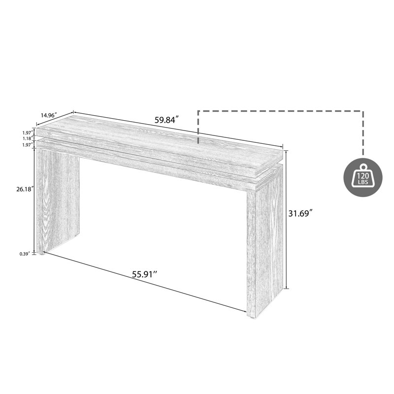 Table de hall d'entrée rétro de 60 pouces, conception à deux niveaux, construction en bois massif, surface, ajustement étroit dans le couloir, table de 120 lb avec rangement et conception mince pour les espaces restreints, poids élevé