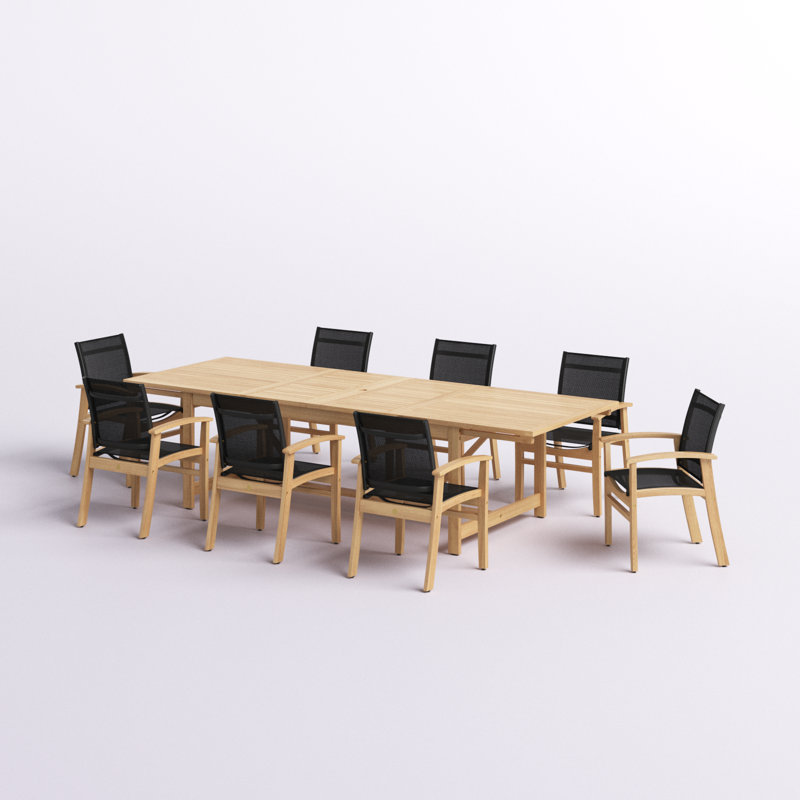 Anautica Rectangular 8 - Person 118'' Teak Finish Outdoor Furniture Dining Set, Black