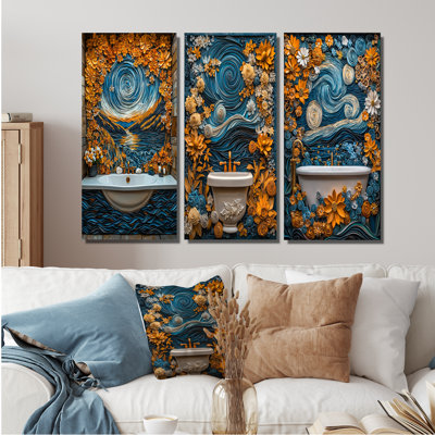 Van Gogh Spa Retreat en tons de bleu et d'orange I - Collection d'art mural de salle de bain