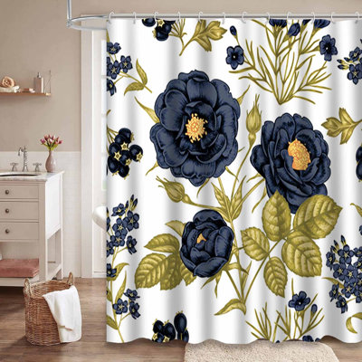 Rideau de douche imperméable à motif floral avec 12 crochets