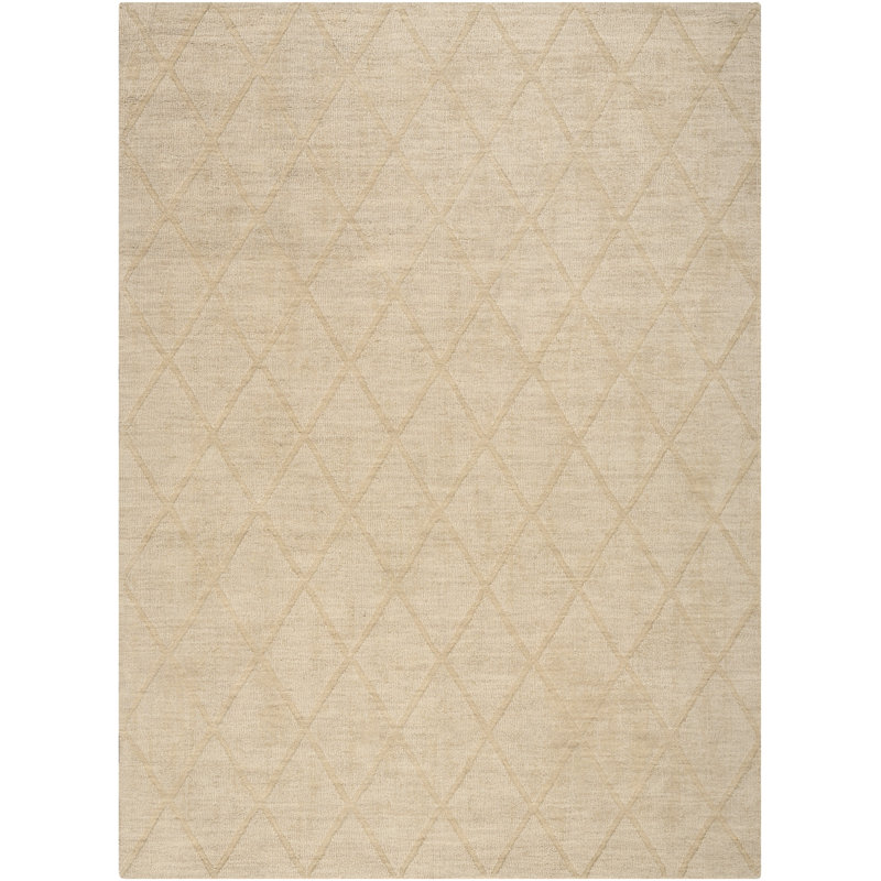 Ebern Designs Chatwin Beige Modern Wool Indoor Rug, Rectangle 3'9" x 5'9"