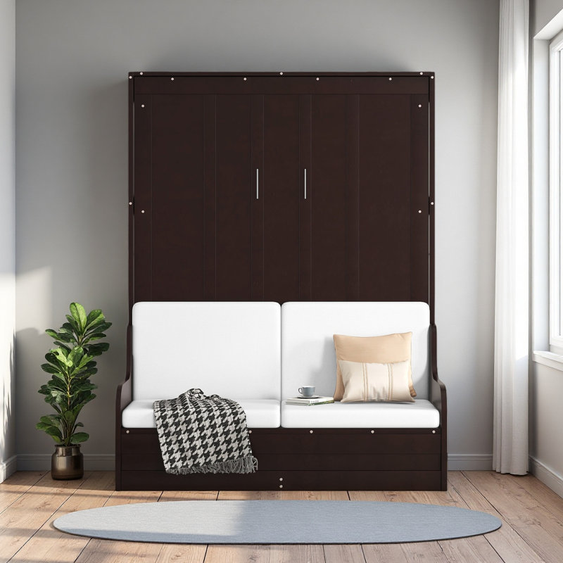 Grand lit escamotable mural avec coussin, Espresso