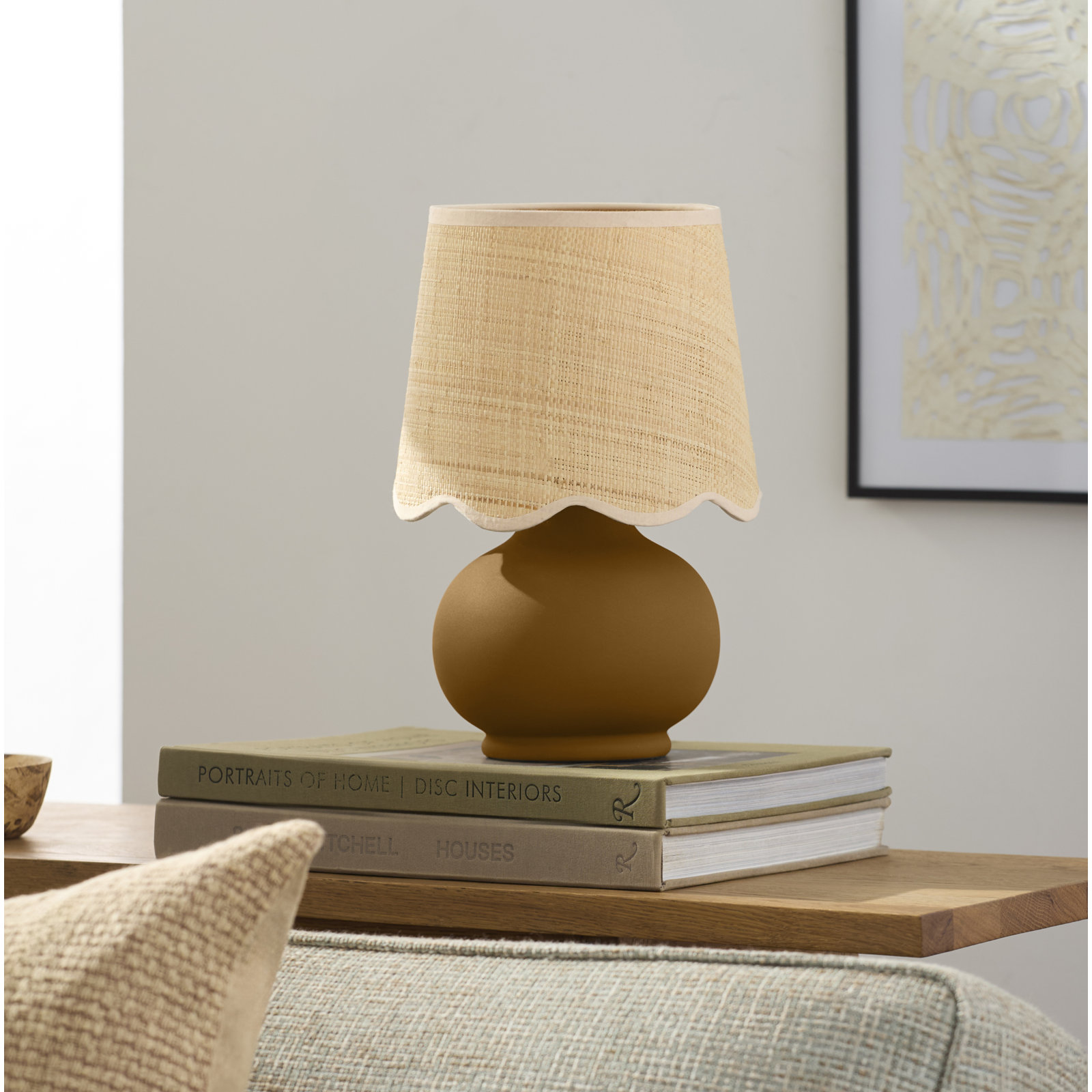 Momsen Scallop Ceramic Table Lamp, 13"H x 8"W x 8"D, Natural, Tan