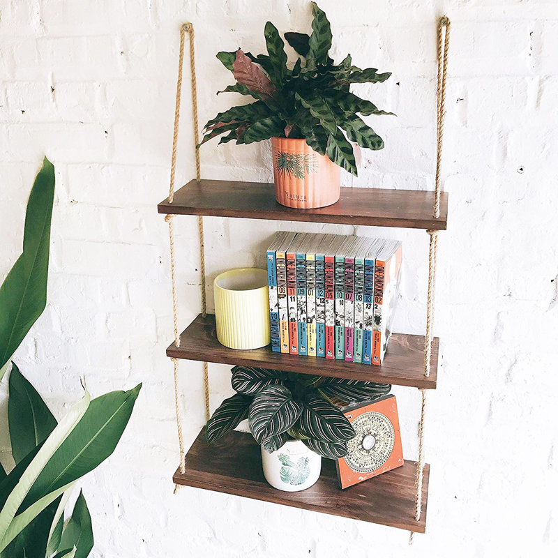 Handmade Wall Shelf, 23.6 x 47.2 x 5.5 Inches, Walnut Color | 100% Spruce Wood, Assembled | Rustic Modern Design, Perfect for Home Decor and Storage | Easy Wall-Mount Installation, Sturdy and Stylish