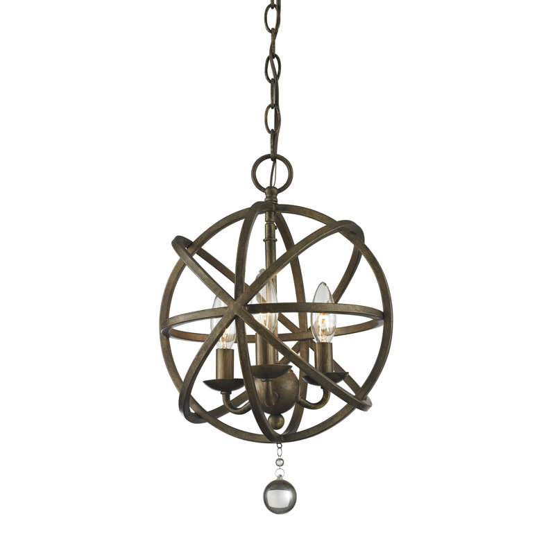 Berdina 3 - Light Steel Dimmable Globe Chandelier, Golden Bronze