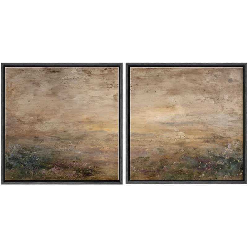«Rustic Neutral Earth Tone Misty Valley Landscape», reproduction d'art encadrée de la chambre principale, 2 pièces