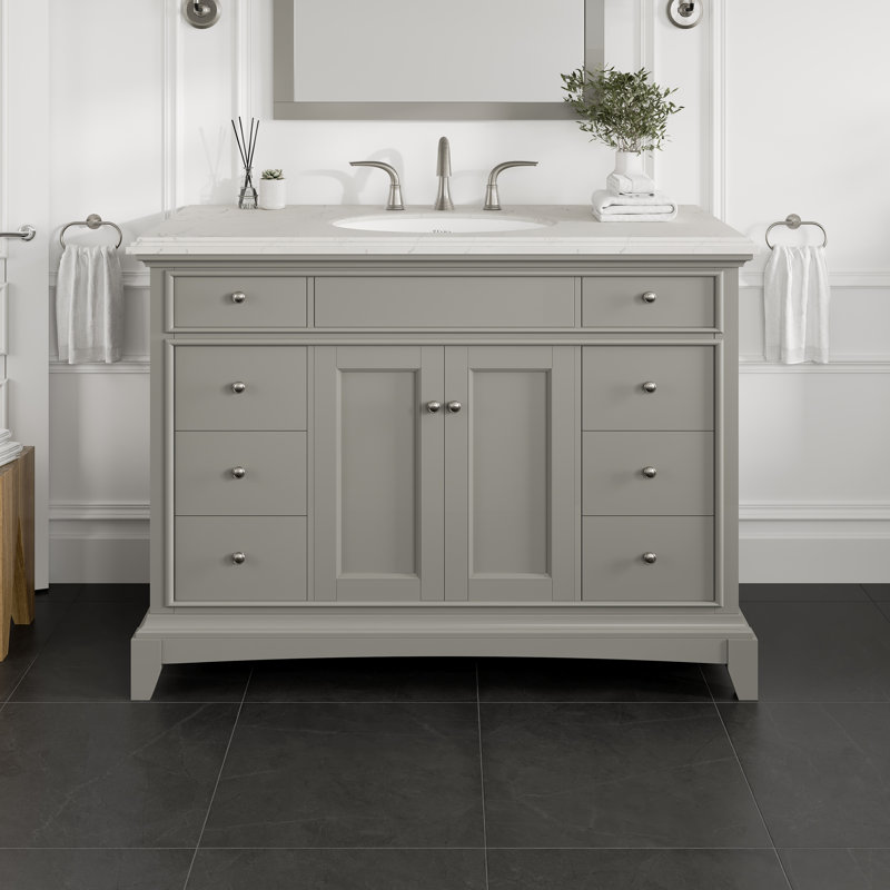 Ensemble de meuble-lavabo double 60 po Clamart, Gris, Quartz - blanc de Carrare