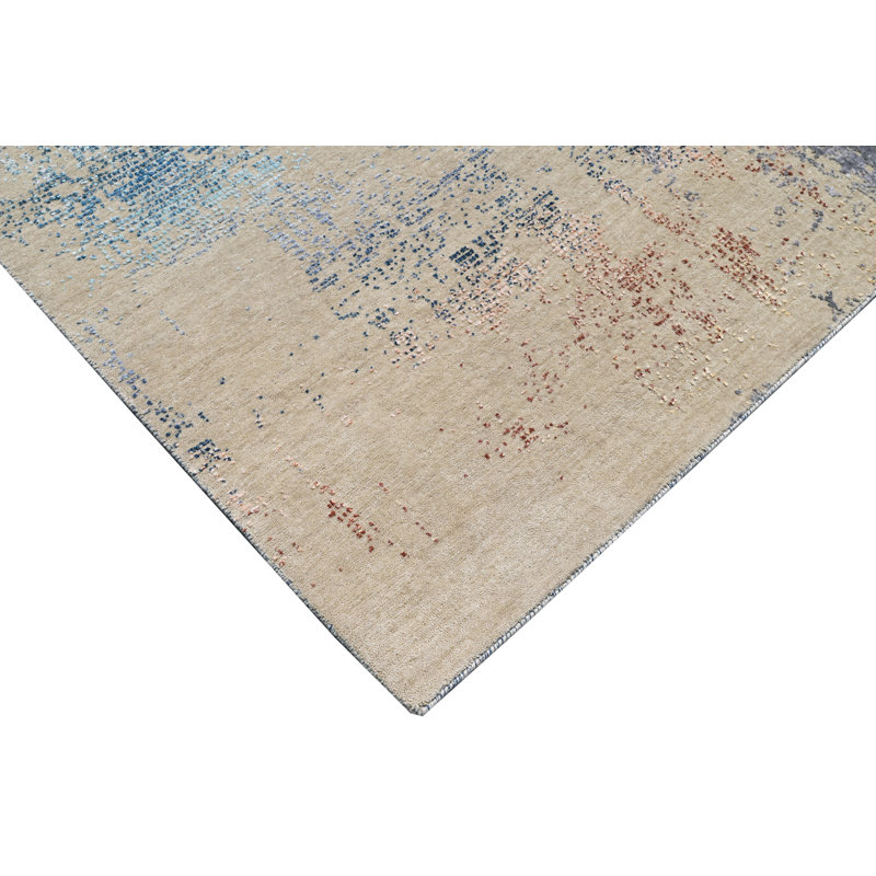 Hand Knotted Abstract Area Rug, Rectangle 9' x 12'