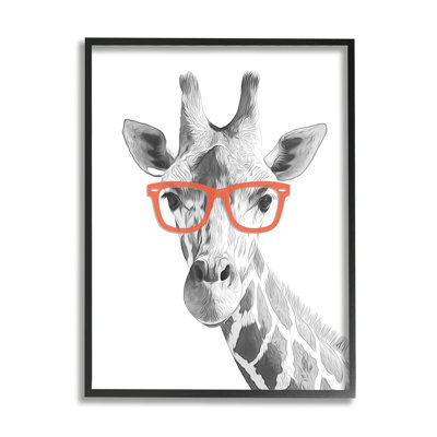 " Monochrome Giraffe Portrait Wearing Red Glasses Design " by Annalisa Latella
