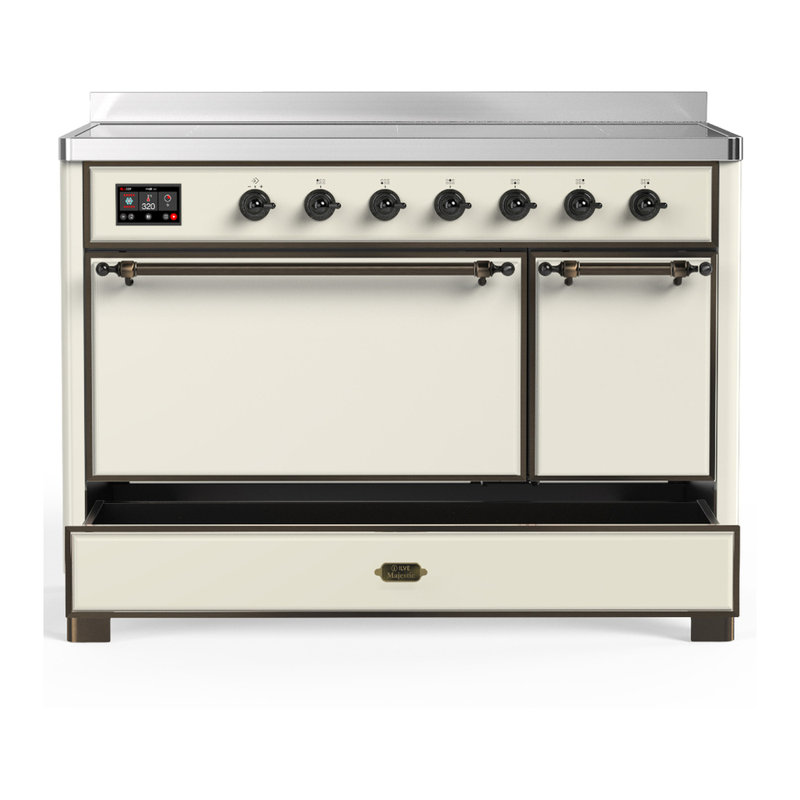 Majestic III Series 48 Inch Induction Range with 6 Induction Elements in Antique White (Chrome Trim), Burnished