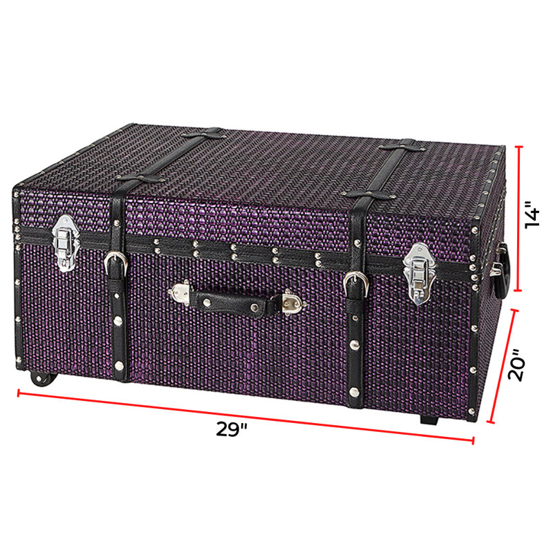Texture Brand Designer Trunk with Wheels - Woven Rattan, Blackened Purple