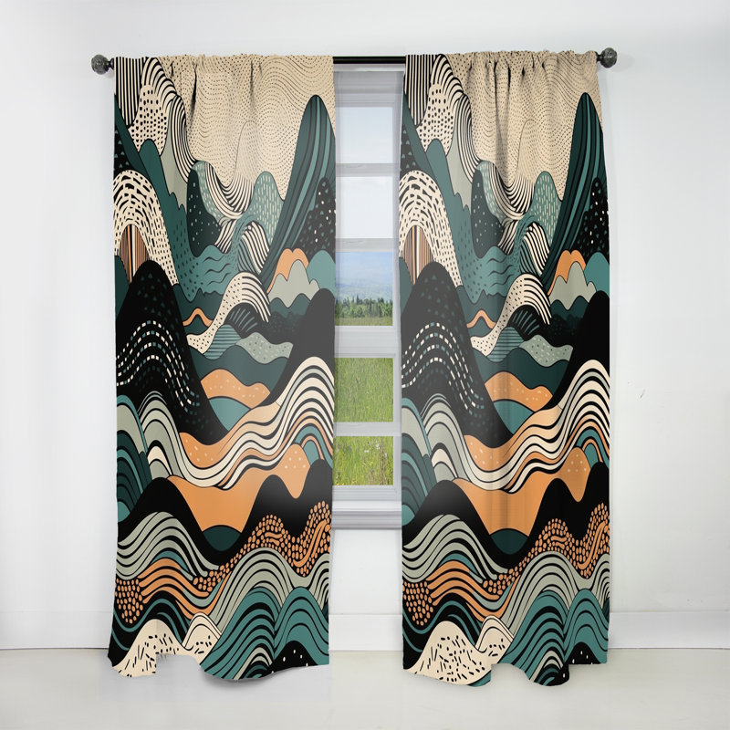 Duggan sarcelle noir Line Art Elegance II - rideau moderne - velours obscurcissant - 1 panneau, L 52 po x L 95 po