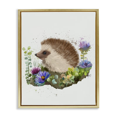 Hedgehog in Garden Canvas Wall Art by Fab Funky