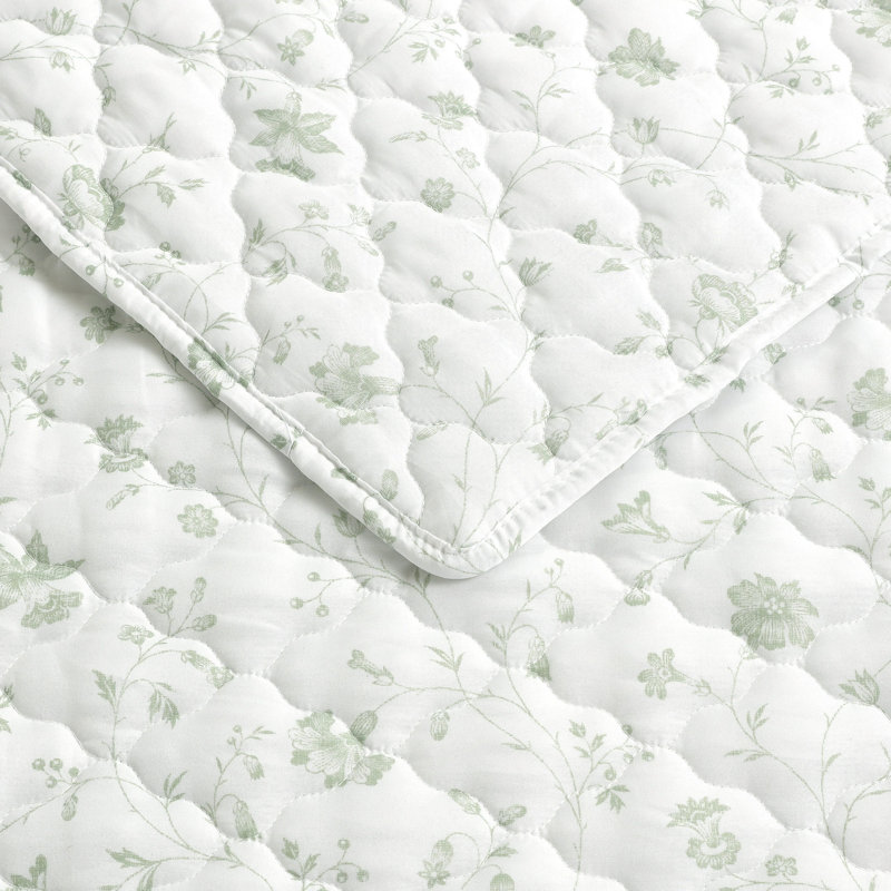 Ensemble de courtepointe réversible Laura Ashley Juliette, Courtepointe pour grand lit + 2 taies décoratives, Vert