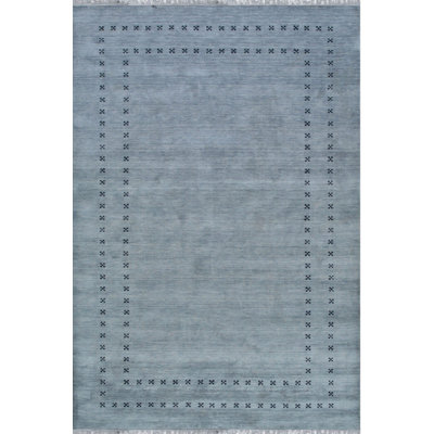 Tapis contemporain gris à motif géométrique en laine noué à la main gris