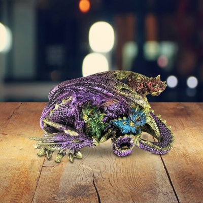 6.75"W Purple Dragon with Babies Figurine