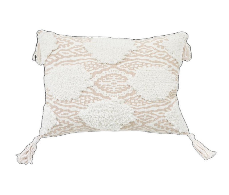 Tassels Throw Pillow, Beige/White