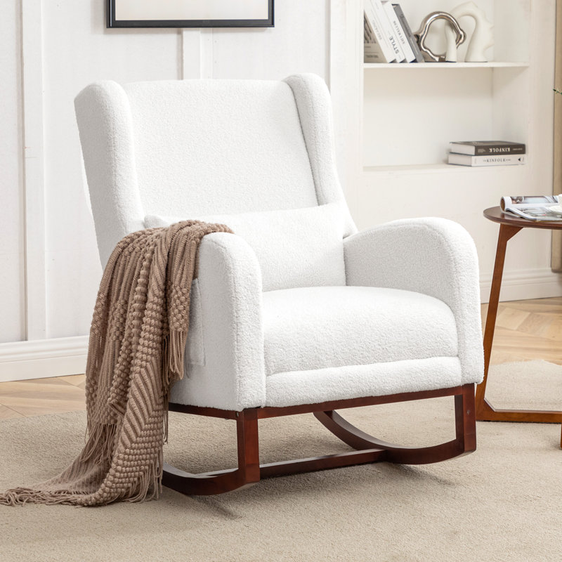 Chaise berçante de 30 po de largeur avec pieds et repose-pieds en bois massif, Ourson blanc