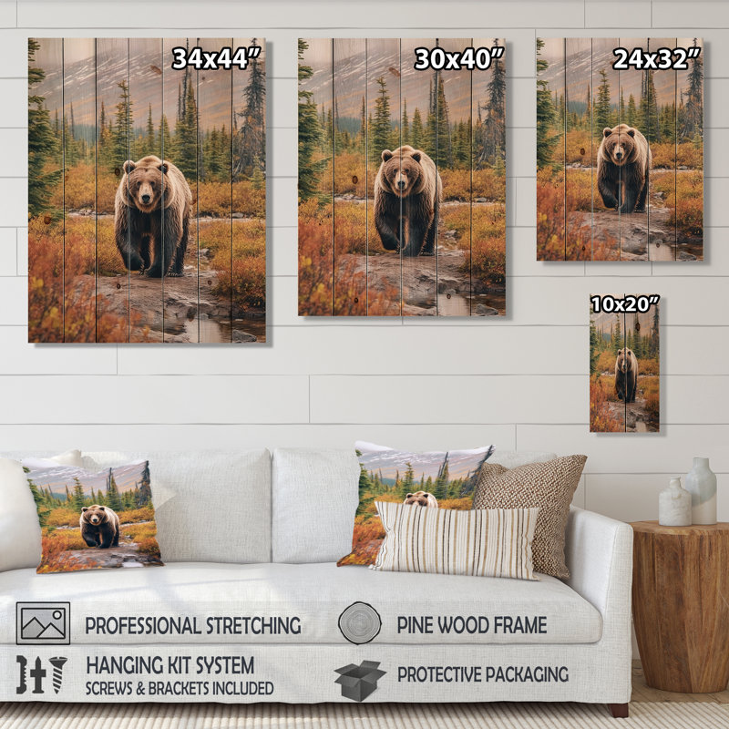«Benyameen Grizzly Bear In Alaska Scenery II», reproduction sur bois, H 20 po x l 10 po x P 0,78 po