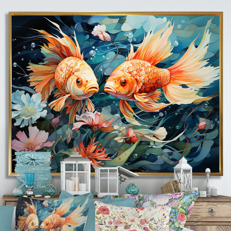Pêche fantaisiste I - impression, H 30 po x l 40 po x P 1,5 po, Cadre flottant doré