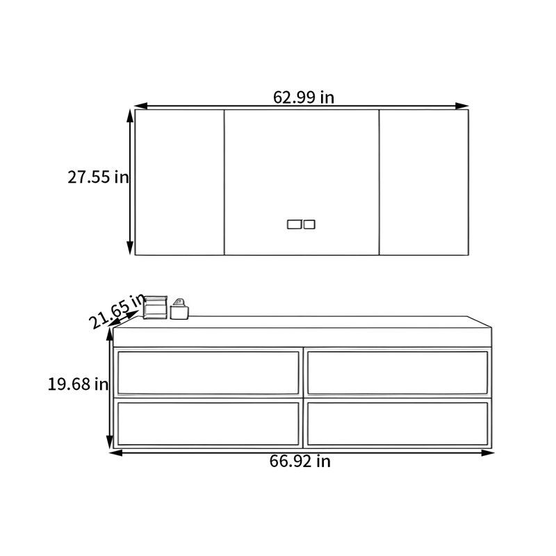 Armoire de salle de bain japonaise, Noyer, H 19,68 po x l 66,92 po x P 21,65 po