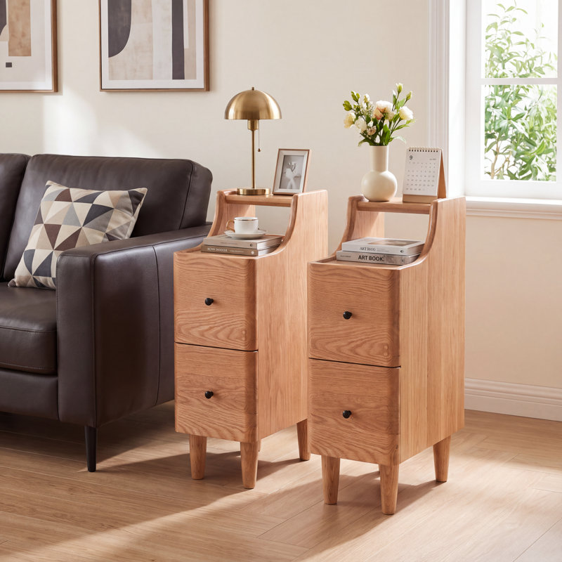 Tables de chevet étroites en chêne massif, H 24,41 po x l 15,75 po x P 7,87 po, Ensemble de 2