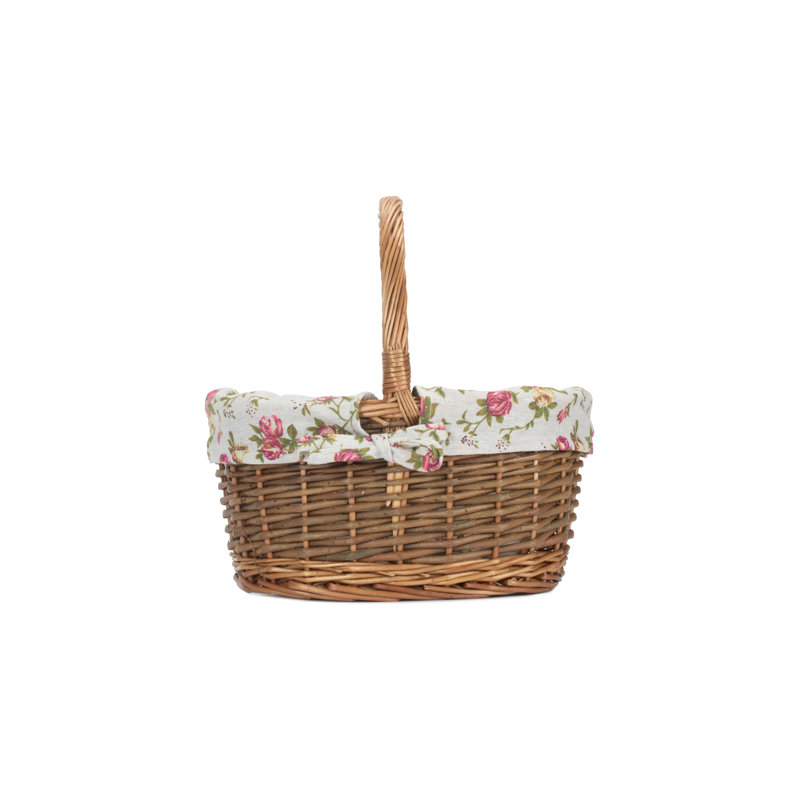 Lily Manor Wicker Unpeeled Willow Shopper Basket with Lining, 28cm H x 32cm W x 25cm D