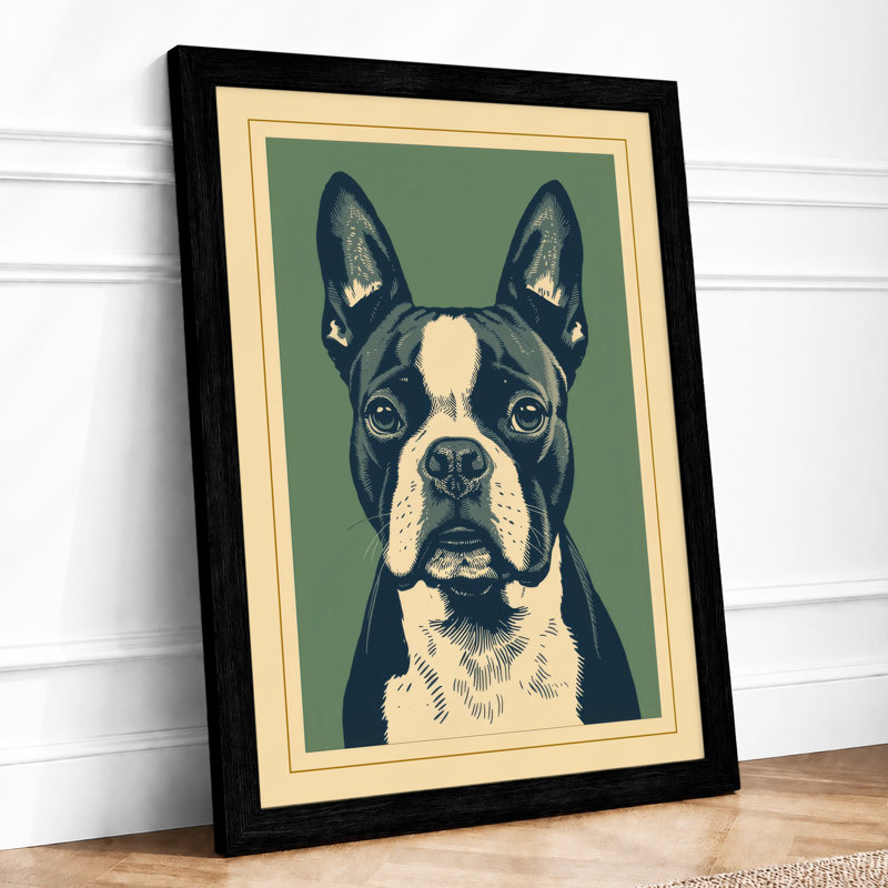Boston Terrier Portrait Japandi - Framed Print, A1 - 84.1 x 59.4 cm, Black