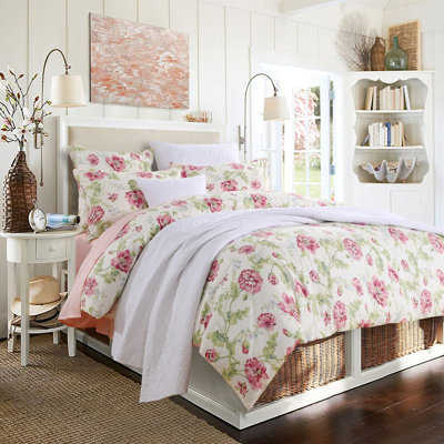 LISSTHER Vintage Luxury Pastel Pink Floral and Peach Duvet Cover Set (3pcs)