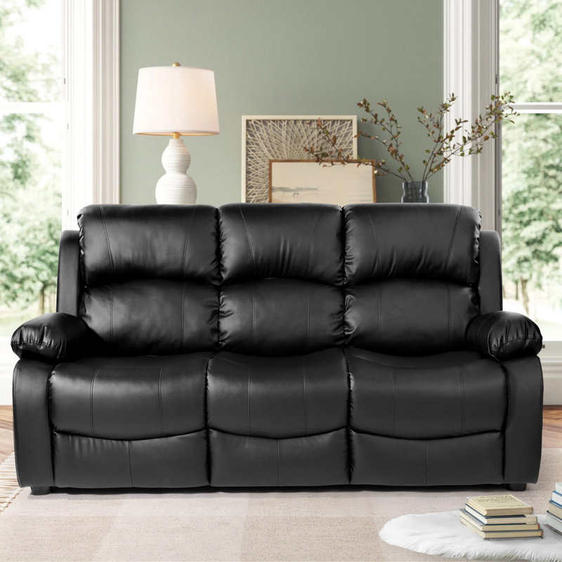Heder 3 Seater Faux Leather Sofa, Black
