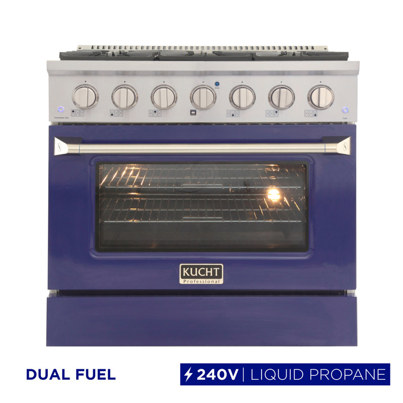 Kucht 36'' W Dual Fuel Free Standing Range, Liquid Propane, Blue