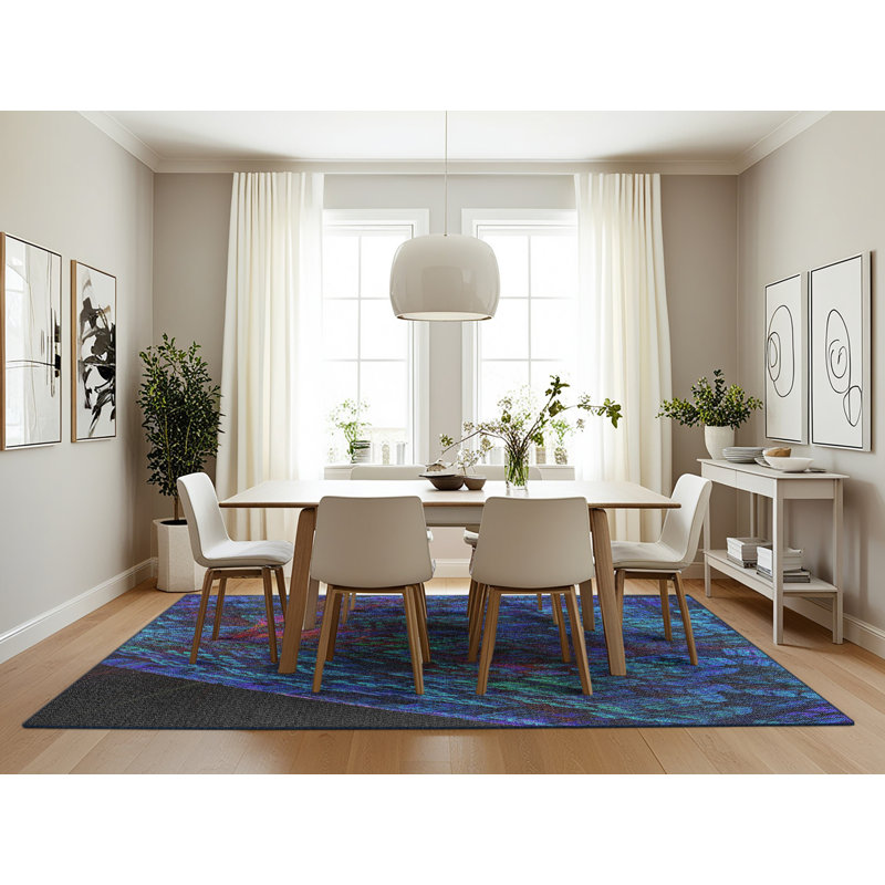 Tapis à tisser bleu/rose/noir, Rectangle 7 pi x 10 pi