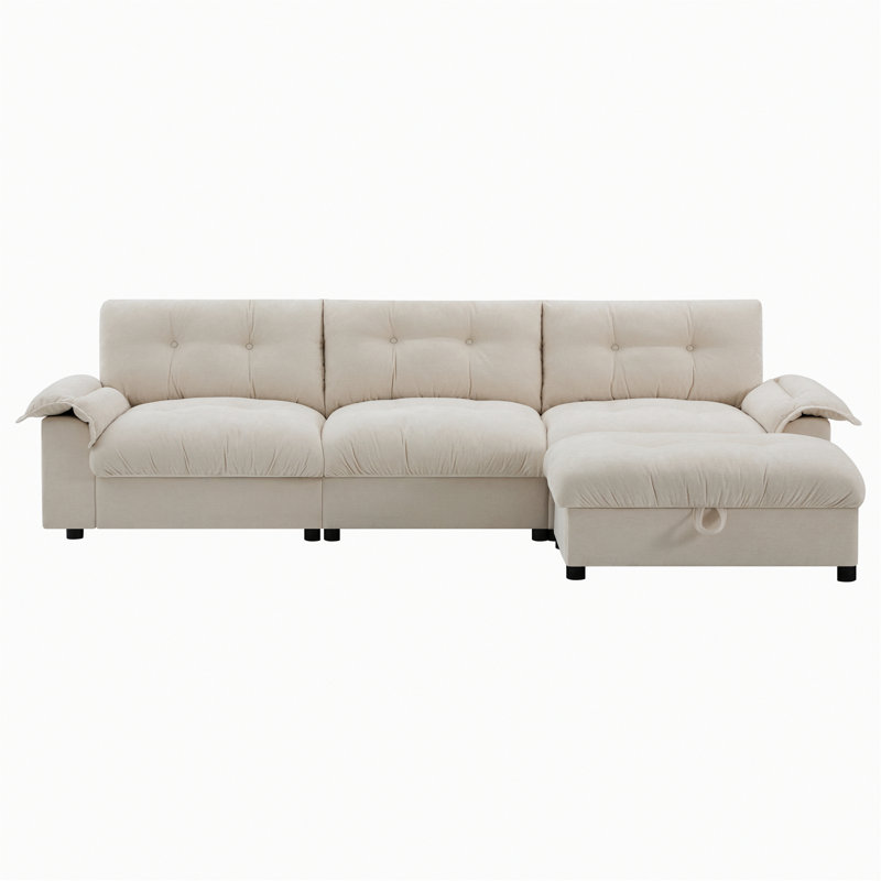 Canapé modulaire avec porte-gobelet et poches de rangement latérales, canapé capitonné avec repose-pieds de rangement mobile pour salon, appartement, bureau