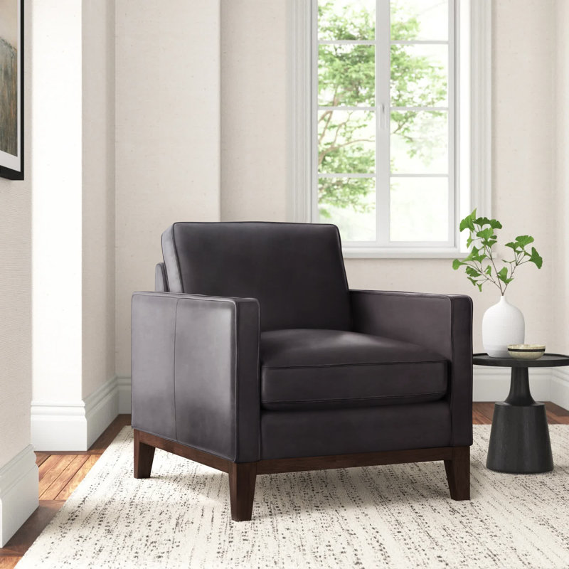 Cascades Leather Armchair, Gravel Genuine Leather