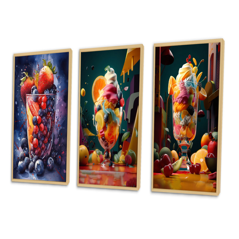 «Artistic Blends Of Fresh Fruit», 3 pièces sur toile, Cadre naturel flottant, H 40 po x l 60 po