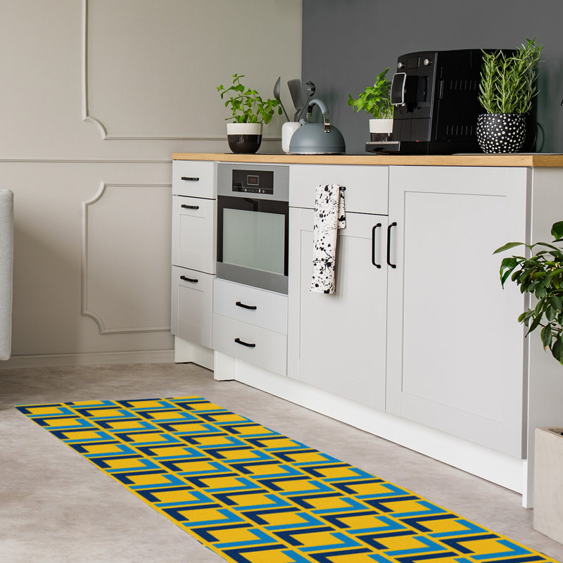 Tapis de couloir à motif géométrique jaune