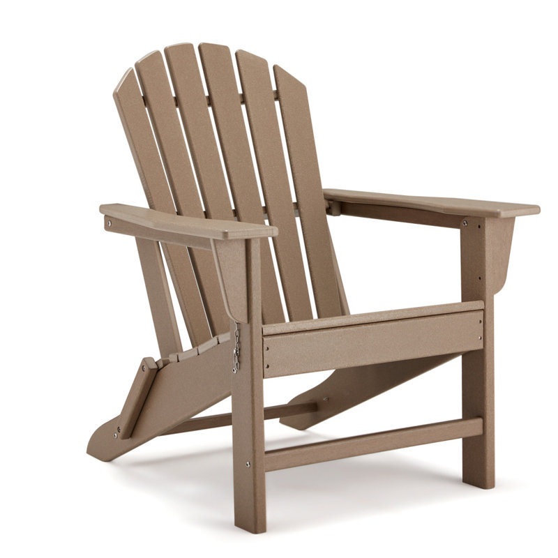 Outdoor Hdpe Folding Adirondack Chair, All-Weather Resistant, Pale Ocre, Pale Ocre