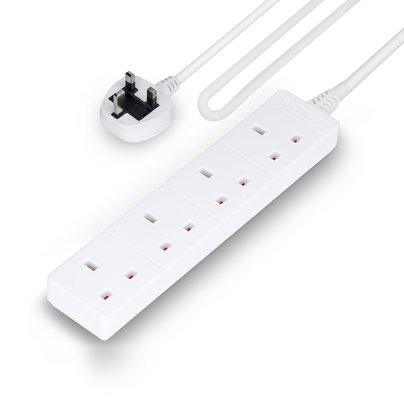 GEEPAS 4 Gang Extension Lead, 10M Cable Heavy Duty UK Plug, 2.6cm H x 5cm W x 325.45cm D