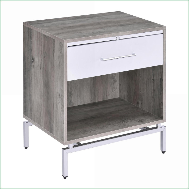 Chêne gris patiné Table basse blanche avec tiroir et plateau coulissant pour le confort du salon