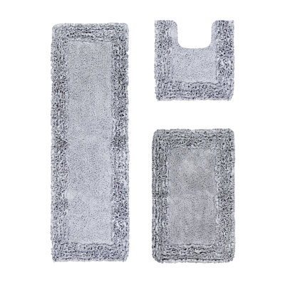 Ensemble de tapis pour salle de bain 100% coton 3 pièces Courson avec envers en latex vaporisé, lavable à la machine, luxueux motif à volants super absorbant et tapis de bain touffeté pour la salle de bain