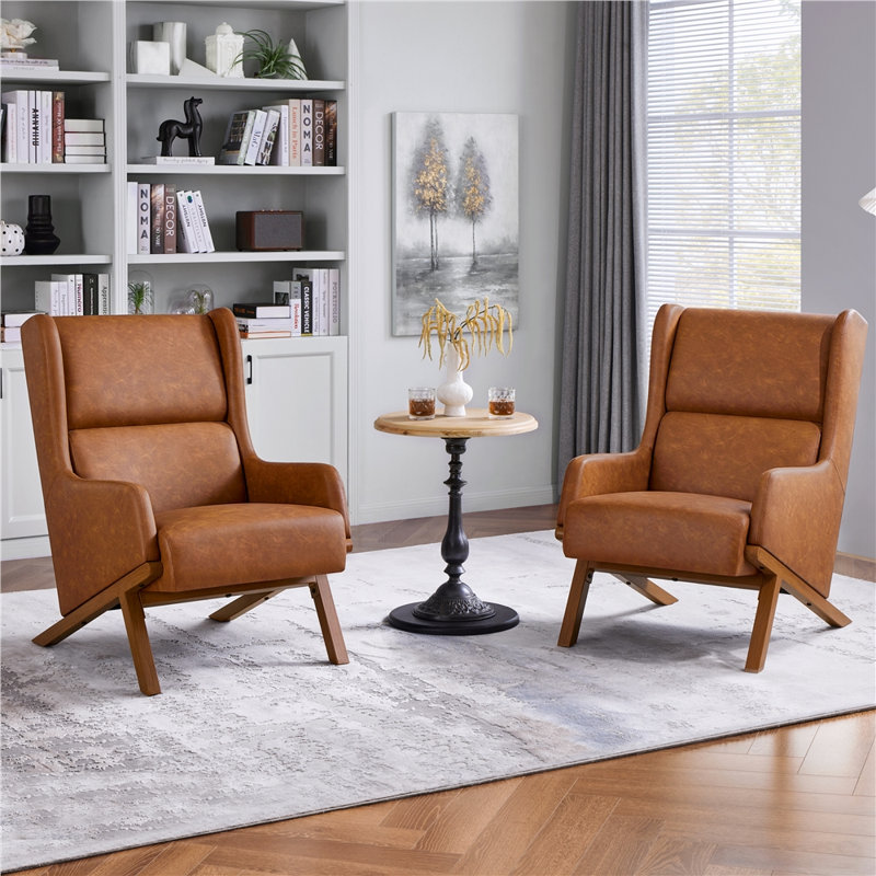 High Back PU Leather Accent Chair Upholstered Armchair
