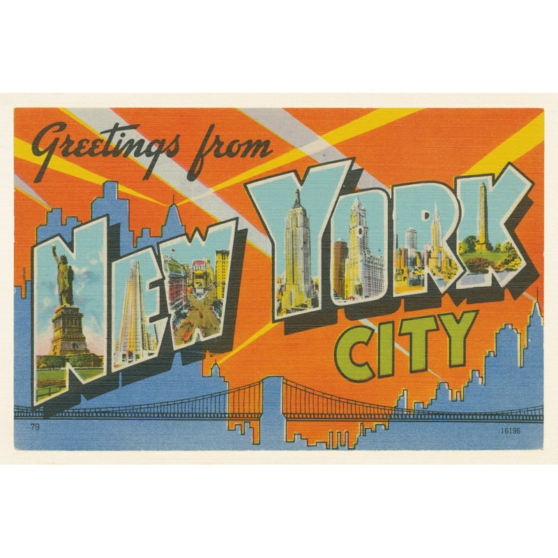 Greetings From New York, H 24 po x l 36 po, Non, Toile argentée avec cadre flottant