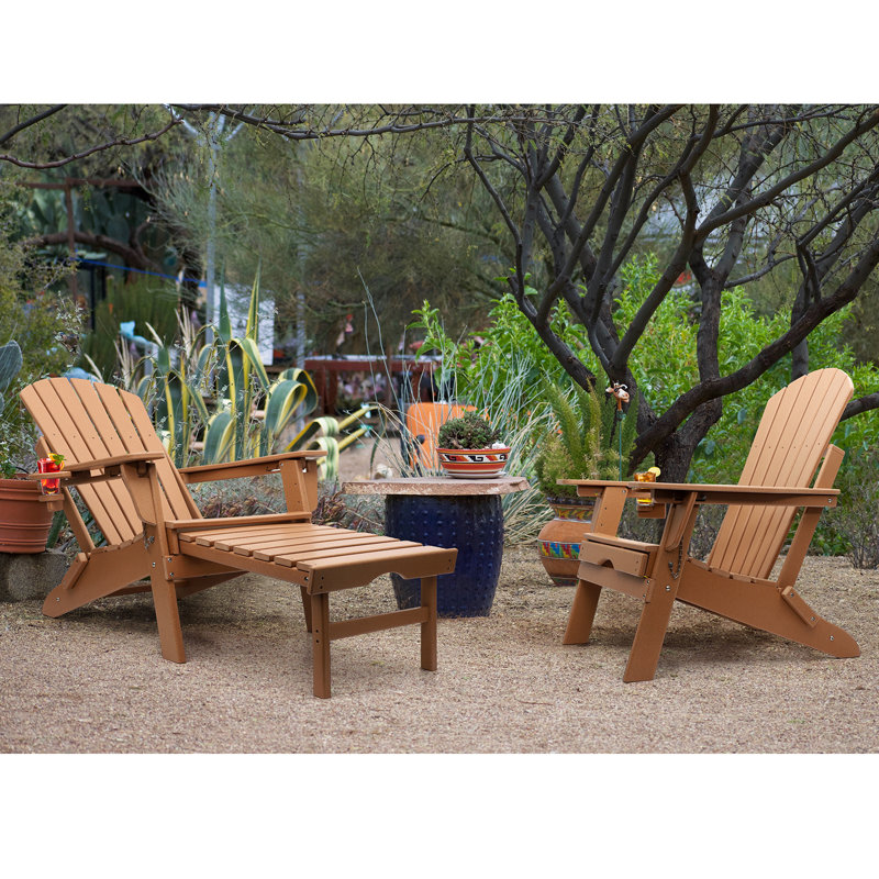 Azur Plastic Folding and Adjustable Adirondack Chair with Ottoman, Brown