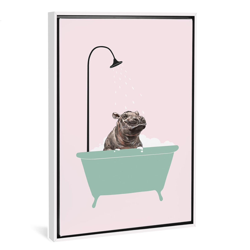 Hippopotame dans une baignoire, art encadré, H 60 po x l 40po x P 1,5 po, Toile blanche encadrée